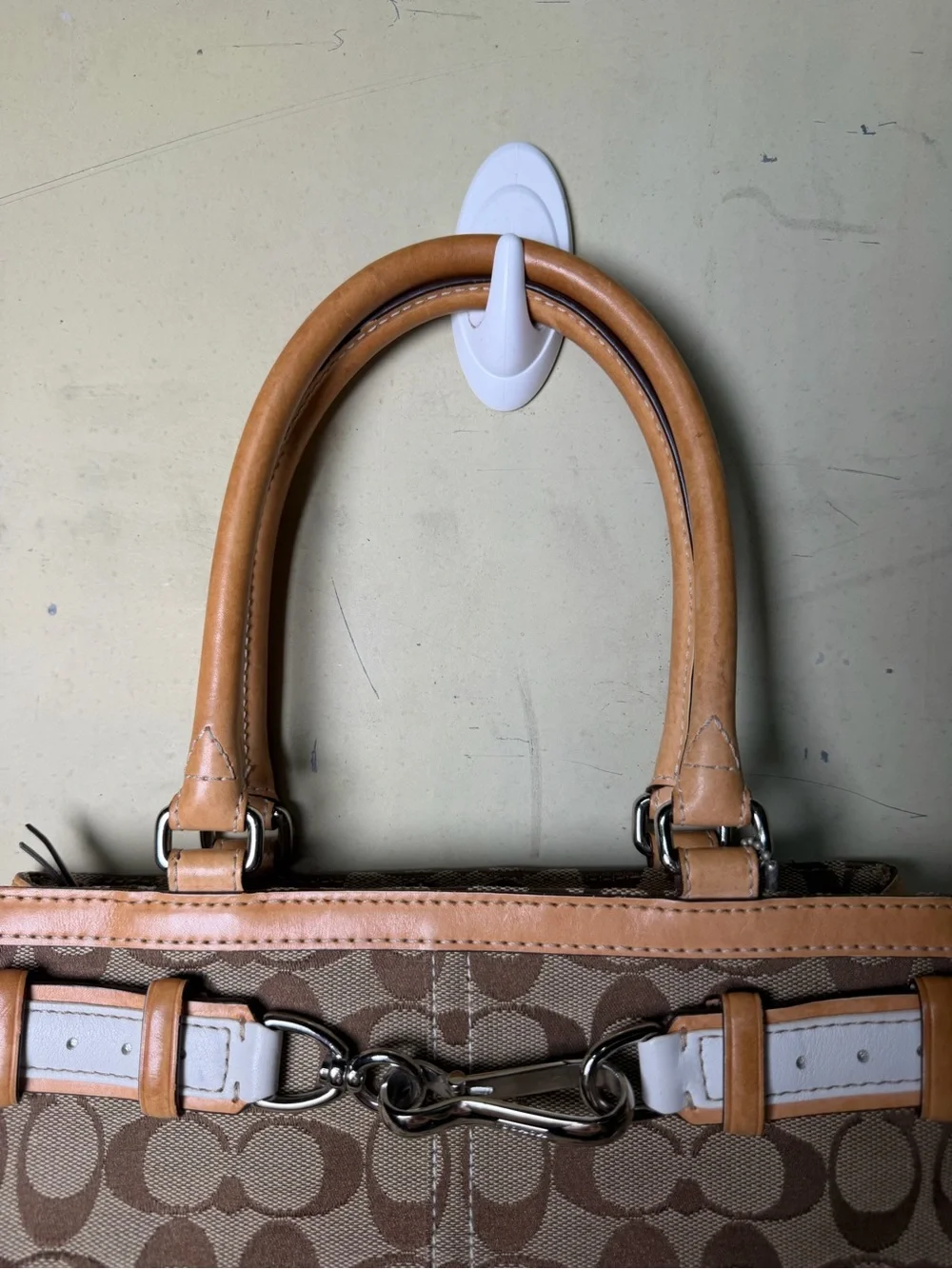 Coach Signature Hampton Buckle Belted Satchel Y2K Blue Leather Jacquard Bag